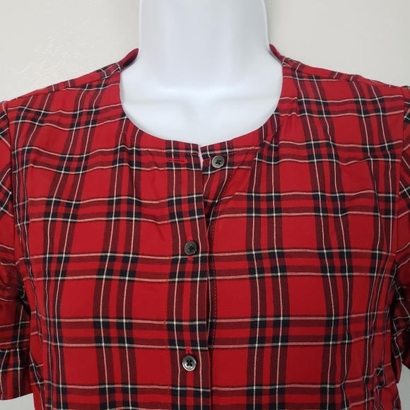 Madewell Red Black Plaid Short Sleeve Peplum Top - Picture 2 of 7